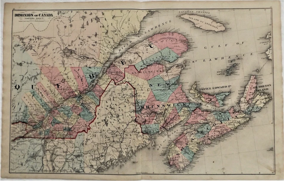 Mapa Dominio de Canadá 1878 Quebec Nueva Escocia Nuevo Brunswick Isla Príncipe Eduardo Foto 1 de 1