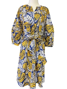 Talbots Womens Dress Small Yellow Cotton Beach Hawaii Tropical Leaf Cocktail - Picture 1 of 9