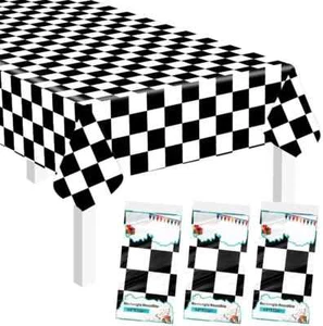 3 Pack Black and White Checkered Tablecloth 54 X 108 Rectangular Plastic Checker - Picture 1 of 3