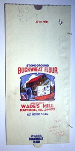 Vintage Sack Paper Bag - WADE'S MILL, BUCKWHEAT FLOUR, RAPHINE VIRGINIA 1970 - Picture 1 of 1
