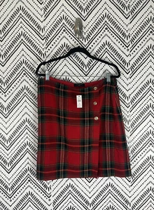 Nwt Talbots Plaid Pencil Skirt Size 14P Green Red White Tartan Plaid Mini - Picture 1 of 8