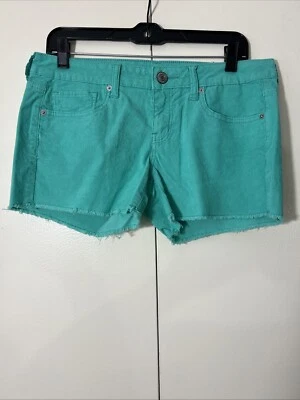 Pantalones Cortos Midi American Eagle Para Mujer Elastizados Pana Azul Teal 8 Tiro Bajo Dobladillo Crudo Foto 1 de 4