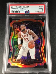 LEBRON JAMES 2017 PANINI SELECT #166 DIE CUT RED PRIZM PARALLEL /135 PSA 9