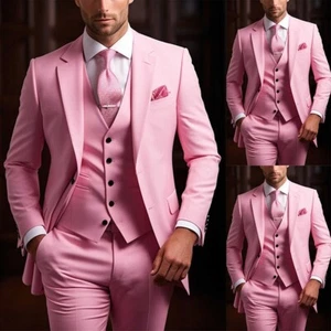 Men Suit Blazer Jacket 3 Piece Notch Lapel Wedding Groomsman Casual Outfits - Picture 1 of 17