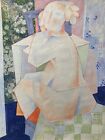 Tableau cubiste collage personnage femme nu assise peinture de Jacques Borie
