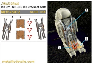 Metallic Details 1/48 MiG-21, MiG-23, MiG-25 Seatbelts 3D Decals - Picture 1 of 1