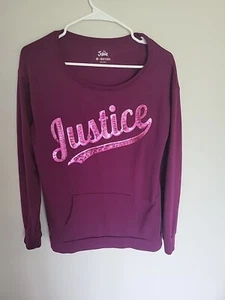 Justice Sweatshirt Fleece Big Sequins Letter Front Girls Size 20 Burgandy - Picture 1 of 7