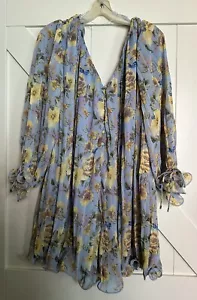 NWT ENDLESS ROSE Women’s BOHO Chiffon ROMPER Lt Blue Floral Ruffled Lined Size M - Picture 1 of 10