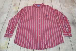 NICE Chaps Easy Care Red Blue Striped Long Sleeve Button-Up Shirt Men's XL - Picture 1 of 4