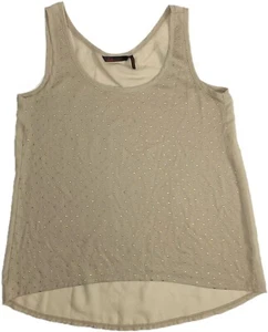 Camiseta sin mangas Sofia Vergara para mujer caqui alta baja dorada con tachuelas espalda transparente, talla pequeña - Imagen 1 de 4