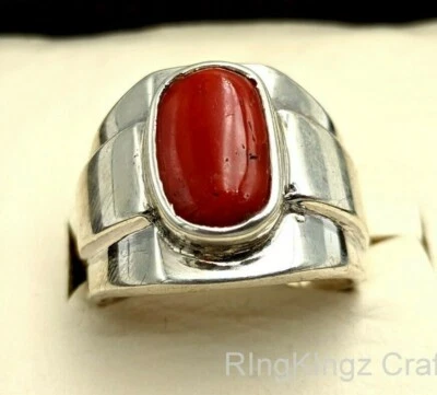 Anillo de plata coral para hombre hecho a mano piedra preciosa pieza de joyería anillo Marjan Foto 1 de 4