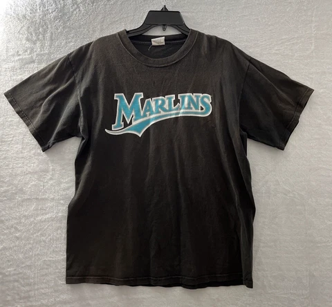 Vtg Majestic Florida Marlins Shirt Luis Castillo #1 Black Crew Neck Baseball L Cover