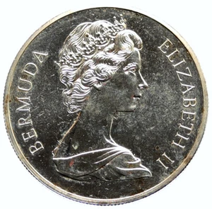 1972 BERMUDA UK Elizabeth II Prince Philip Wedding Silver 1 Dollar Coin i96745 - Picture 1 of 3