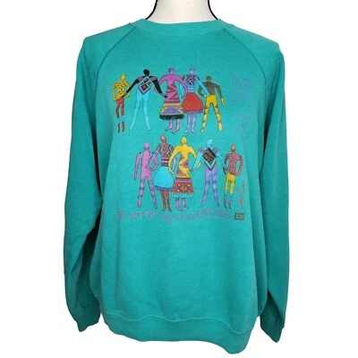 Sudadera Laurel Burch Vintage XL 46 48 L/S Verde Arte del Ser Humano EE. UU. Foto 1 de 4