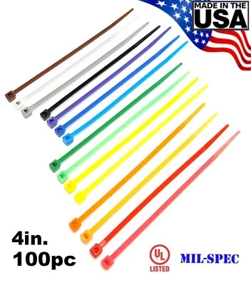 Color Zip Cable Ties 4" 18lbs 100pc Made in USA Nylon Wire Tie Wraps - Image 1 of 2