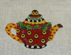 TEAPOT W/ HOLLY - MARY ENGELBREIT NEEDLEPOINT CANVAS ON STRETCHERS - Picture 1 of 5