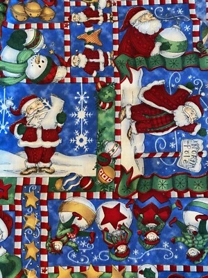Cranston Print Works Leslie Beck Christmas Fabric Santa Snowmen Elves 18x44” - Image 1 of 4