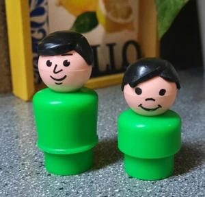 Vintage Fisher Price Little People Dark Black Hair Dad Man & Boy Lot of 2 - Picture 1 of 4