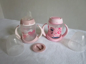 NUK Trinklern-Becher, Flaschen 2er Set, 150ml, pink Kunststoff mit Griff - Bild 1 von 3