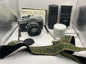 Minolta SRT 101 analoge Spiegelreflexkamera 35 mm mit verschiedenen Objektiven und Zubehör - Bild 1 von 9