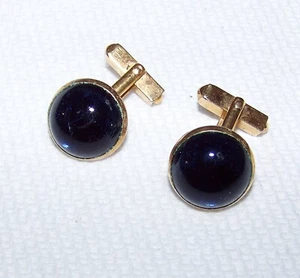 Vintage Swank Gold-Tone Cufflinks with Deep Blue Cabochon Design - Picture 1 of 7