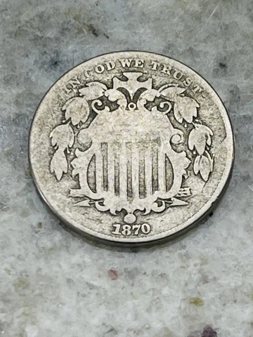 1870 Shield Nickel G Good 5C Copper Cover