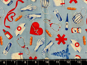 Tina Scrap Medical RN Nurse Doctor Hospital EMS Caduceus Cotton fabric 9"x21"
