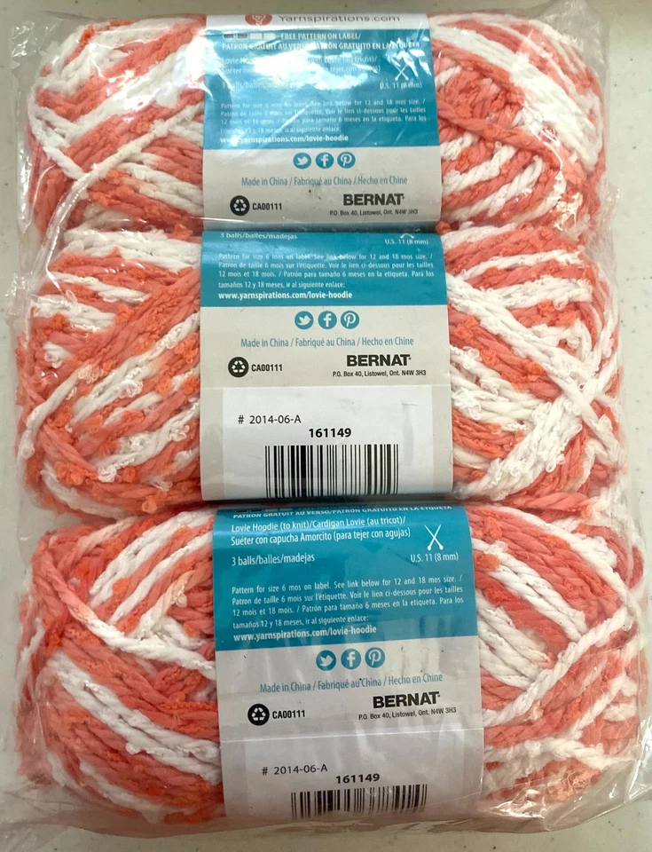 Lot of 3 Bernat Lovie Yarn Chunky Bulky 5 Polyester Assorted Colors DISCONTINUED - Image 1 of 1
