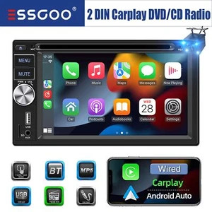 Car Stereo 6.2" Double DIN CD DVD Carplay FM AM Radio USB AUX Bluetooth Camera - Picture 1 of 16