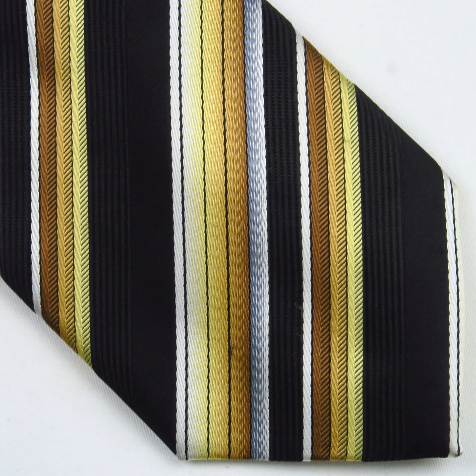 Colours by Alexander Julian Men Neck Tie Brown Gold Striped 59"x3" Preppy  - Image 1 of 4