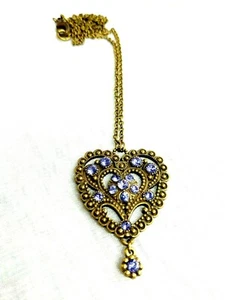 Elegant Michal Negrin Necklace crystals Purple Heart-shap - Picture 1 of 8