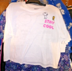 NWT PEANUTS T SHIRT BEACH COVERUP JUNIOR SIZE 19 XXL AMAZING RUBBER SNOOPY PATCH - Picture 1 of 2