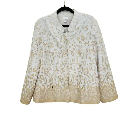Chaqueta Blazer Chicos 3 Mujer XL Estampado Guepardo Frente Abierto Crema Beige Foto 1 de 4