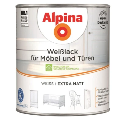 Alpina Weisslack für Möbel und Türen extra matt 2,0 Ltr. Möbellack - Bild 1 von 3