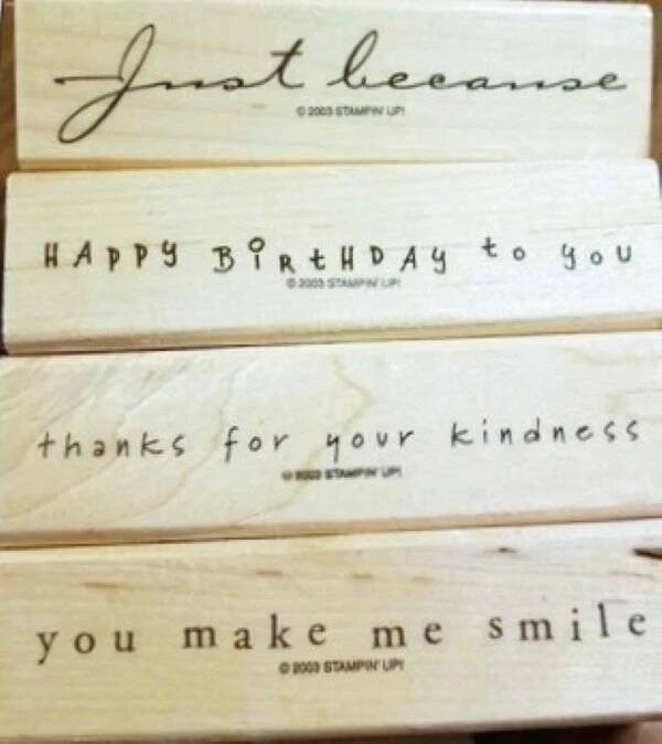 Juego de sellos de goma montados en madera ~ Estampación de dichos simples ~ Retirado Difícil de encontrar Foto 1 de 1