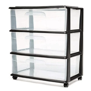 Homz Tall Solid Plastic 3 Drawer Medium Storage Cart with Caster Wheels, Black - Picture 1 of 10