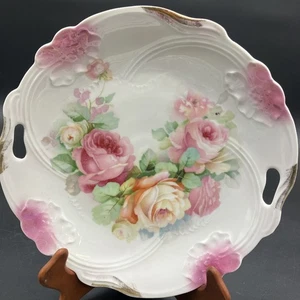 Vintage Decorative Porcelain Serving Plate Hand Painted Roses 10.5", Germany PIC - Picture 1 of 8
