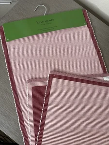Kate Spade New York Garden Reversible 100% CottonTable Runner Pink Striped 14x72 - Picture 1 of 6