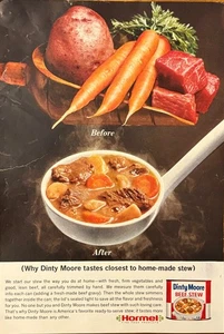 Anuncio impreso de estofado de carne de res Dinty Moore más cercano a productos de alimentos finos Hormel hechos en casa - Imagen 1 de 1