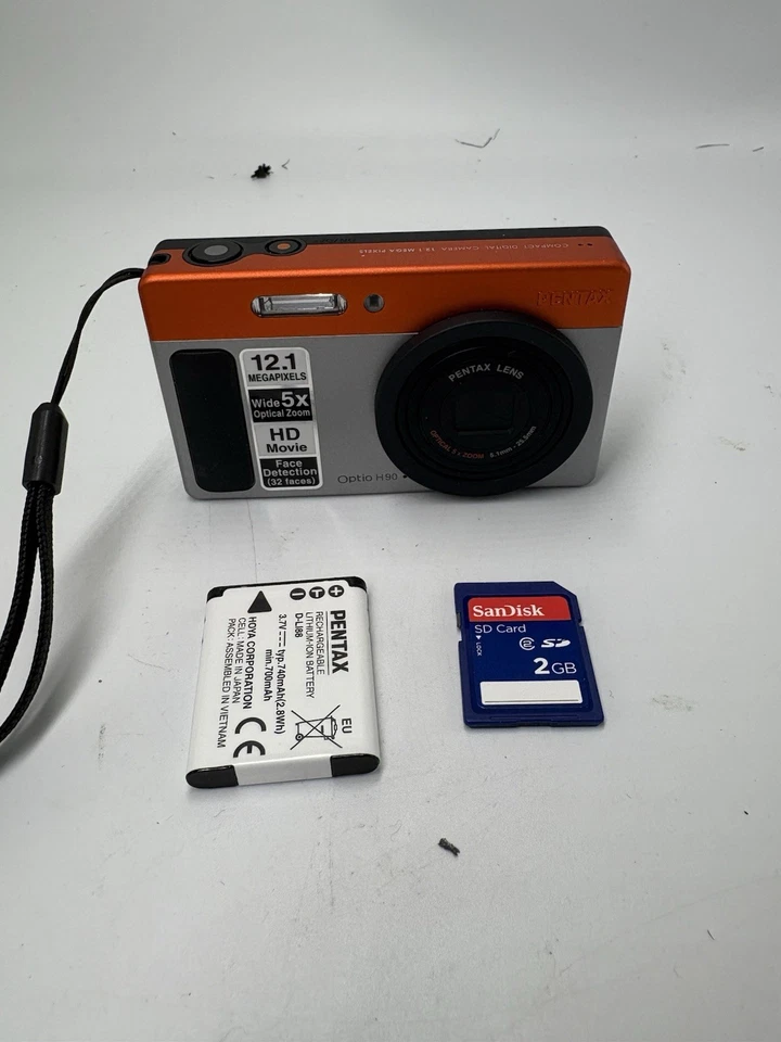 Pentax Optio H90 Compact Digital Camera 12.1MP 5x Zoom Orange TESTED WORKING - Image 1 of 4