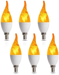 LED Simulated Fire Flicker Flame Candelabra Bulbs 6 Pack,Warm White 2W 1800K ... - Picture 1 of 6