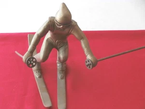 SOLID BRASS DOWNHILL SKIER~VINTAGE~ ALL INTACT~EXCELLENT CONDITION~RARE - Picture 1 of 8