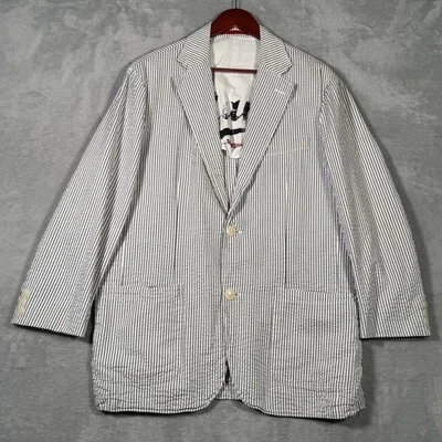 Blazer GANT Para Hombre US 46 Azul Blanco Seersucker Algodón Rayas Dos Botones Foto 1 de 4