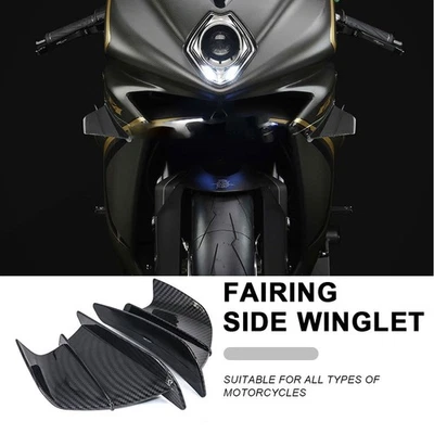 Motorcycle Winglets Side Air Deflector Wing Kit Spoiler Gloss Carbon Fiber EAH - Image 1 of 4