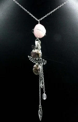 Collar con cuentas de rodocrosita de cuarzo rosa decente enchapado en plata 925 18" GW Foto 1 de 3