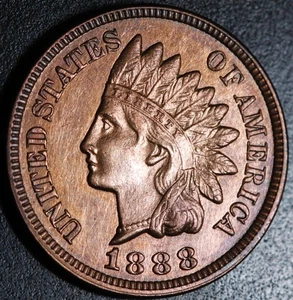1888 INDIAN HEAD CENT - AU UNC - With LIBERTY & 4 DIAMONDS - AU UNC - Picture 1 of 2