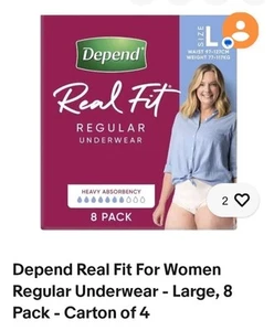 Depend Real Fit Women's Incontinence Underwear Size Large 4 x 8 Packs. 4 Avail. - Picture 1 of 4