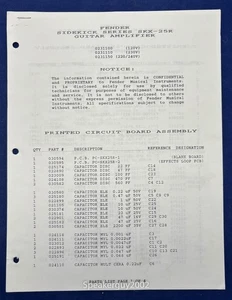 Original Fender SFX-25R Sidekick Guitar Amplifier Schematic & Parts List - Picture 1 of 1
