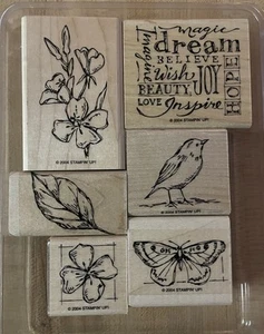Stampin Up! Natural Beauty Stamp Set Mounted Butterfly Dream Leaf Bird (Used) - Picture 1 of 3
