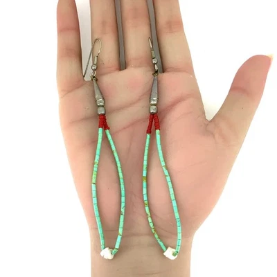 Pendientes Heishi Jacla Vintage Coral Nativo, Concha, Turquesa, Esterlina Foto 1 de 4